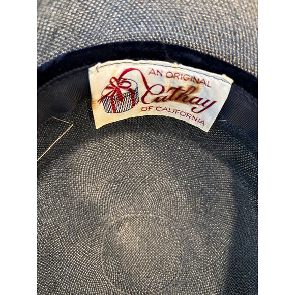 Cathay California Original Vintage Navy Blue Hat Cream Rhinestone Trim Lampshade main image 4
